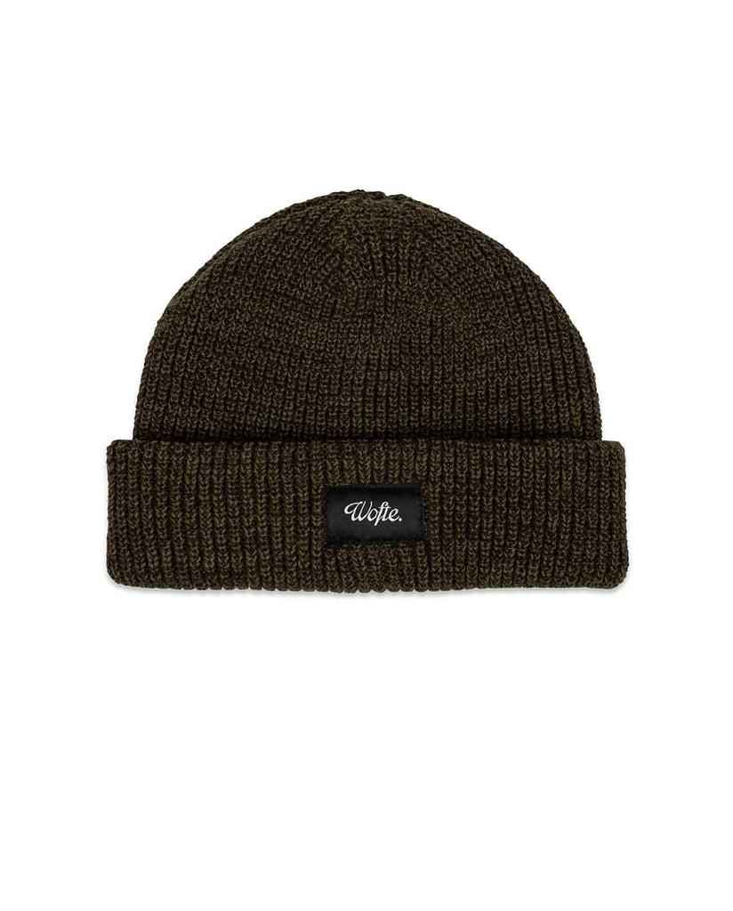 WOFTE CARP FISHING CLOTHING OLIVE EARTH BEANIE FRONT