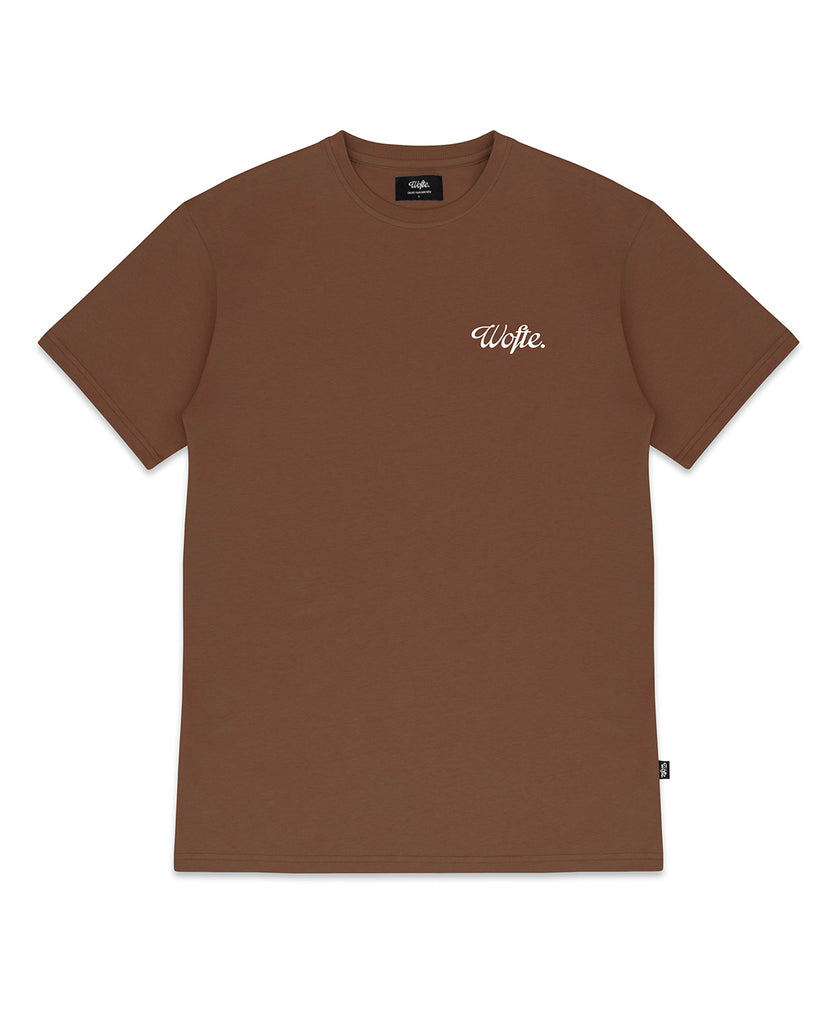 Wofte carp fishing clothing minimal brown t-shirt front view