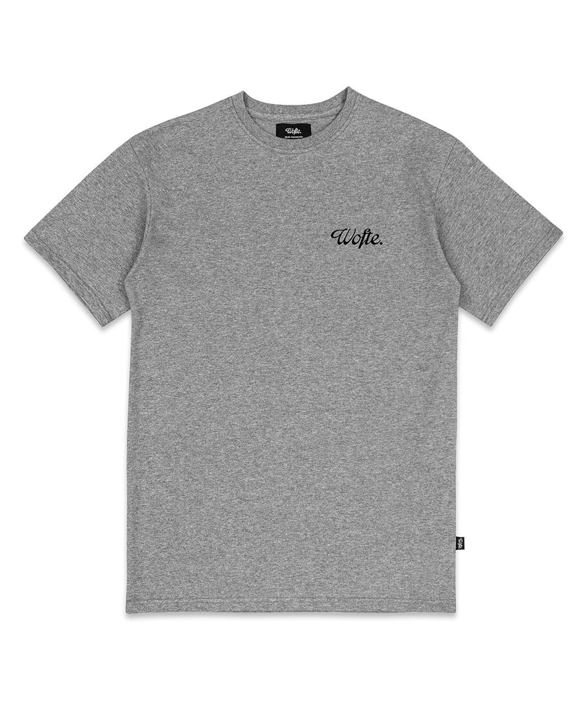 Wofte carp fishing clothing minimal grey t-shirt front view