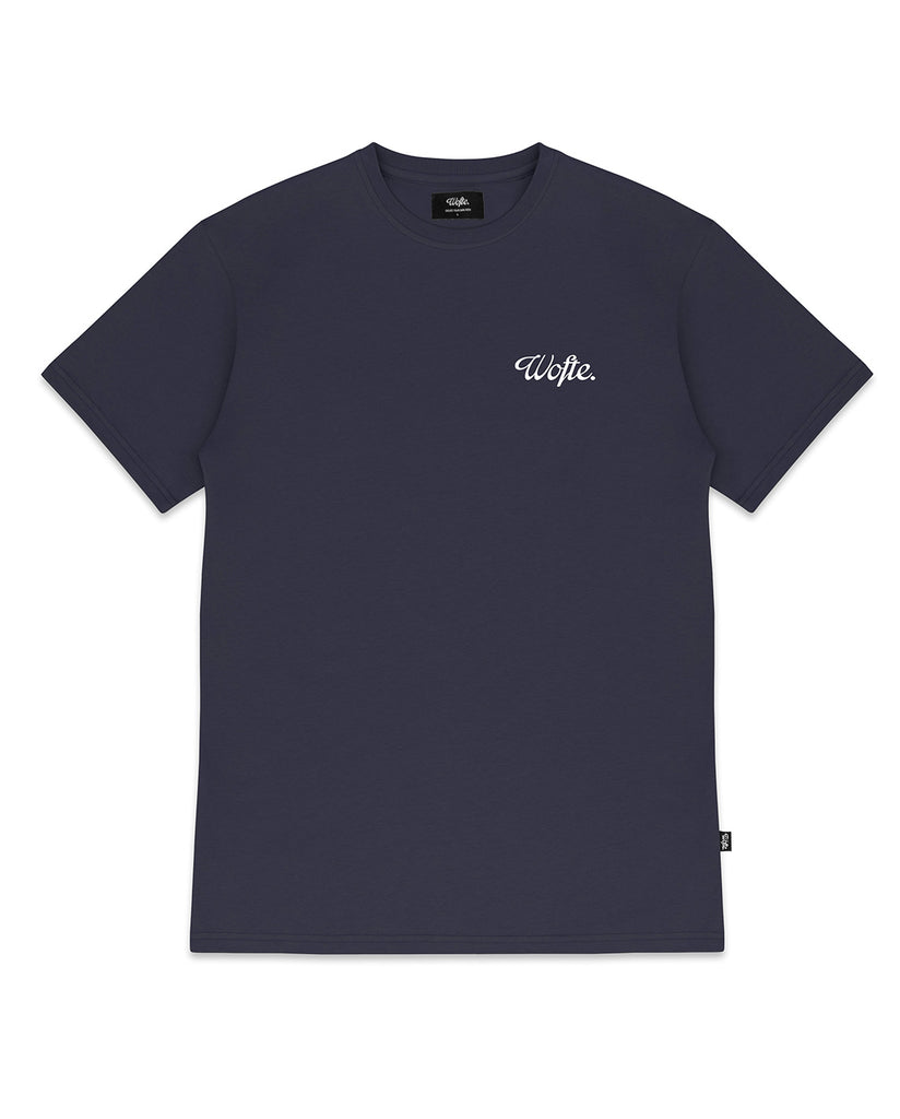 Wofte carp fishing clothing minimal navy t-shirt front view