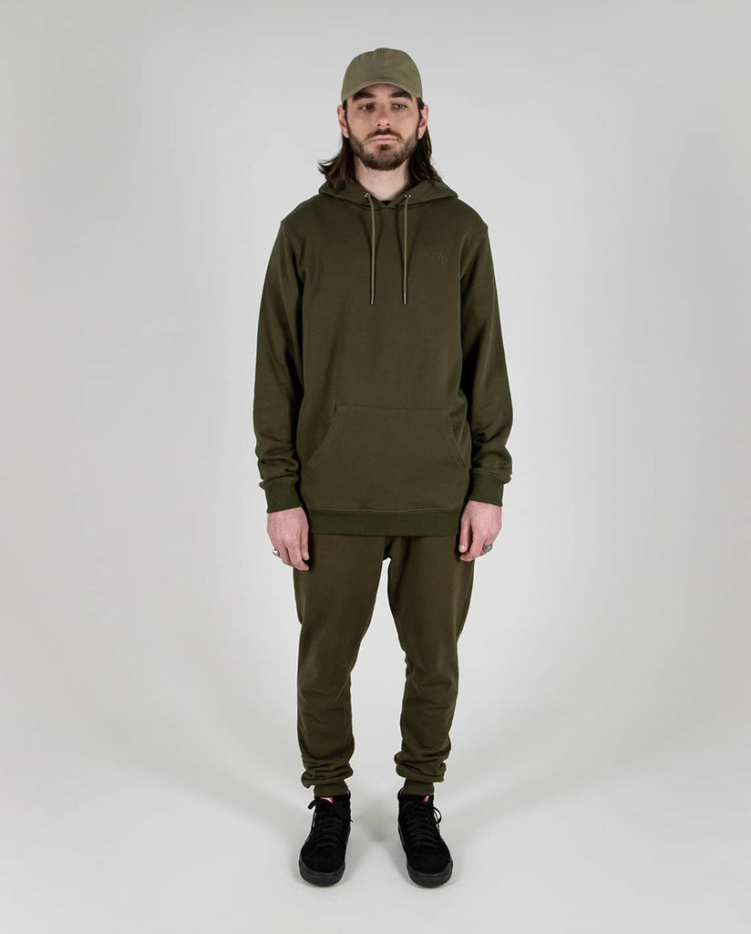 WOFTE CARP FISHING CLOTHING STAPLE OLIVE HOODIE MODEL 1