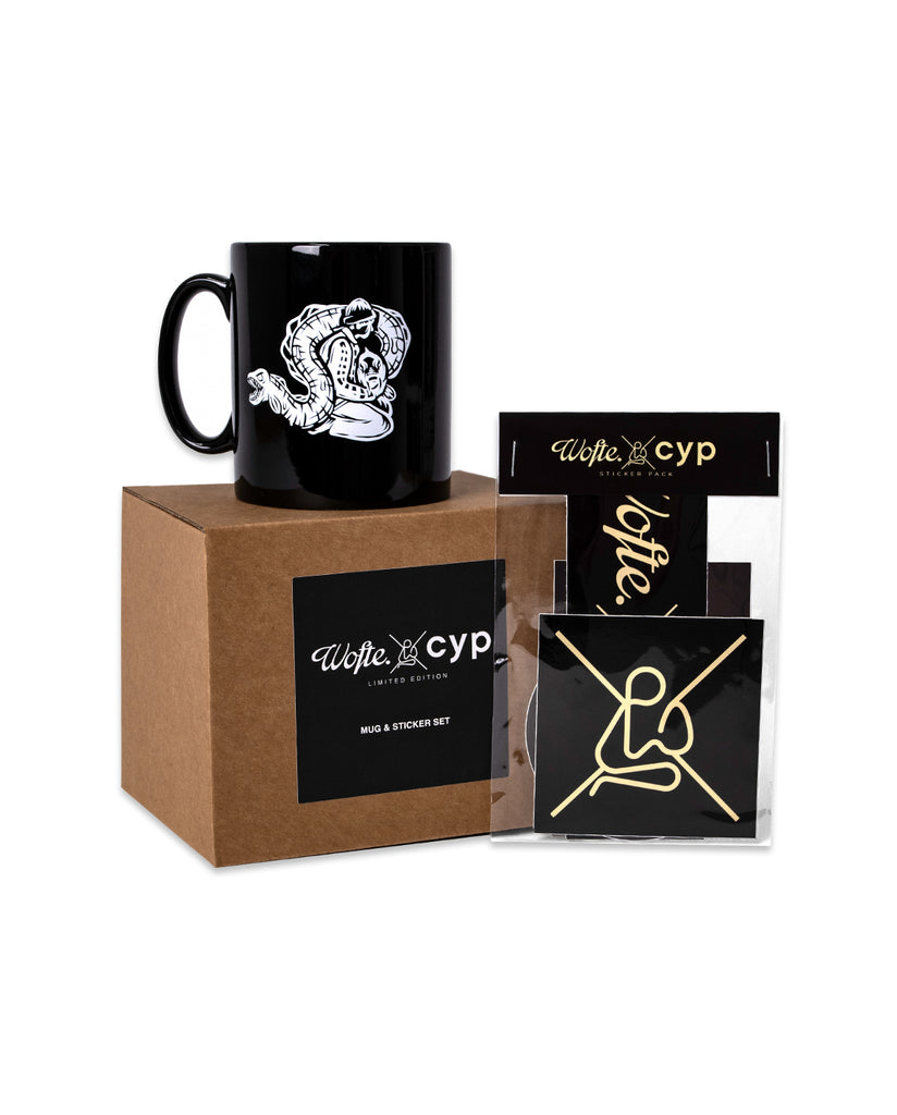 WOFTE CARP FISHING CLOTHING WCXCYP COLLAB MUG AND STICKERS 1